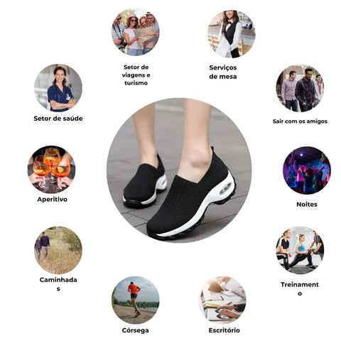 Sapatos de senhora com uma confortável sola elevada