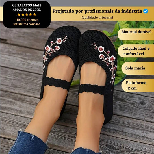 Bailarinas GINEVRA, com bordados requintados de flores de cerejeira